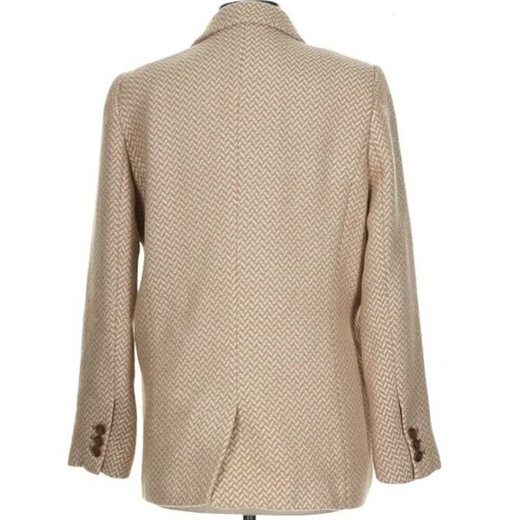 Anine Bing Fishbone Blazer Hearringbone Size Lrg Tan Cream Career Classic Wool - Picture 7 of 15